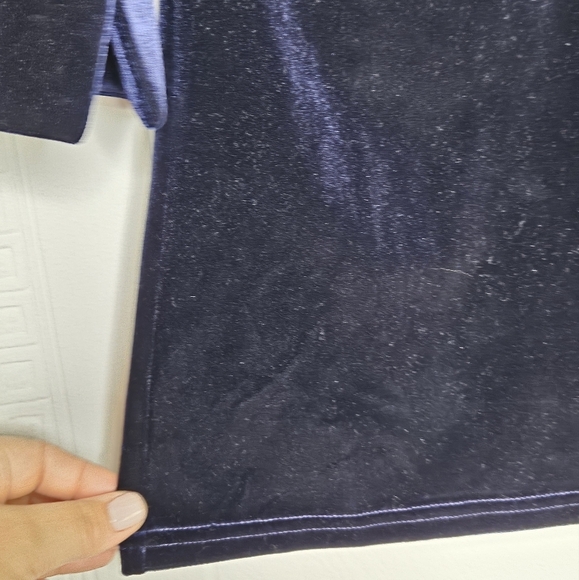 Gretchen Scott Ruffle V-neck 3/4 Sleeve Velvet Tunic Top Navy Sz S NWT Boho - Picture 5 of 10